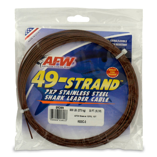 AFW 49 Strand, 7x7 Stainless Steel Shark Wire Leader Cable 30ft